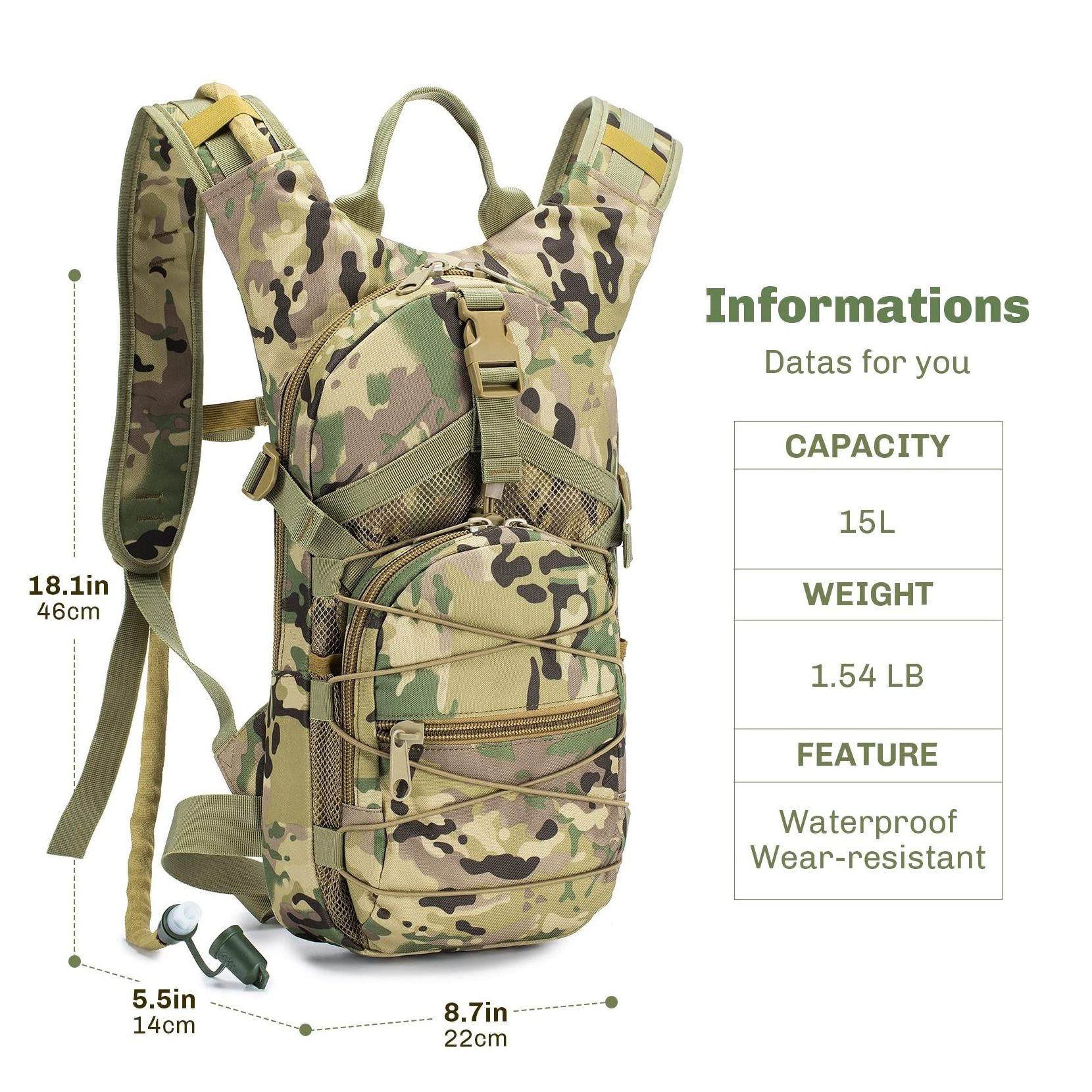 Mountain Land tactical hydration backpack with water bladder 3day backpack with hydration 3day backpack with hydration