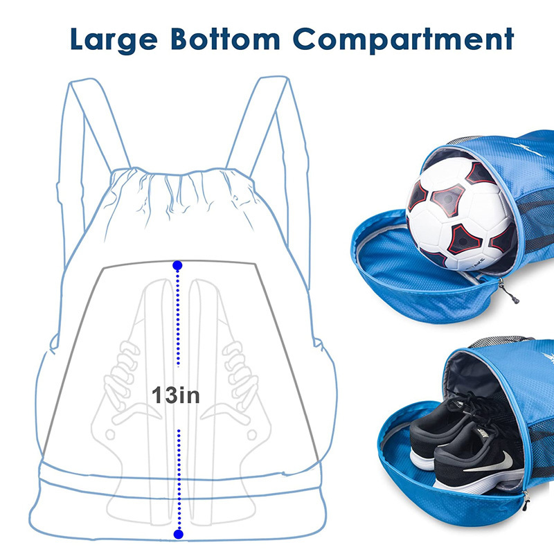 Custom  High Capacity Gym Drawstring Sports Backpack Waterproof Basketball Soccer Ball Bag with Shoe Compartment