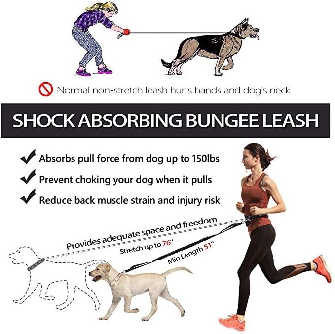 Hands Free Dog Leash for Running Walking Jogging Training Hiking Retractable Dog Running Waist Leash Adjustable Waist Belt