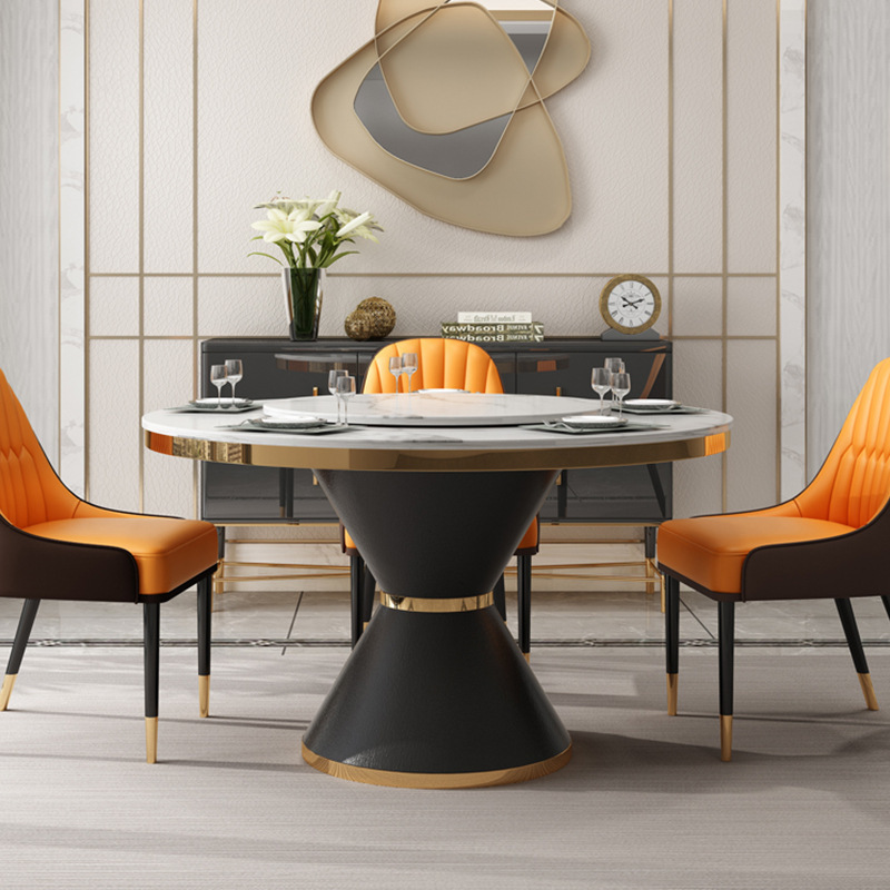 Advantage Price living room stainless Steel Round Dining Table With Rotating Centre  with round pedestal spinning top