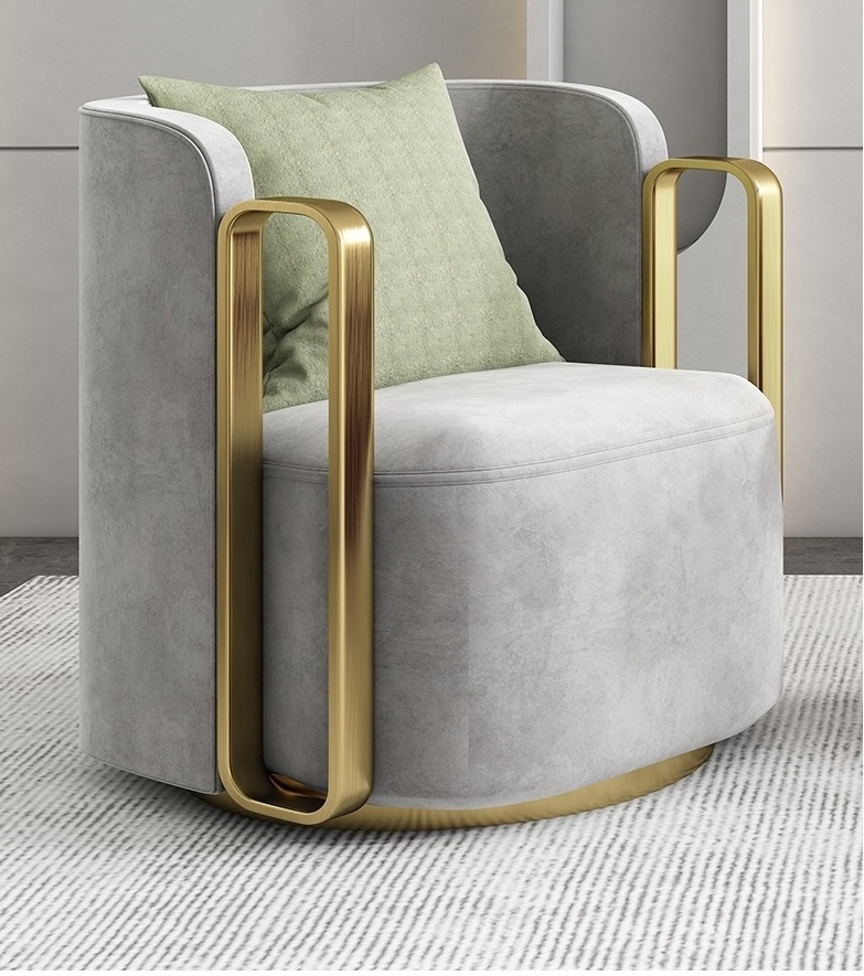 light luxury modern real leather Chair Bed Rest Area Waiting Room rotation Living Room Furniture gold accent lazy Chair