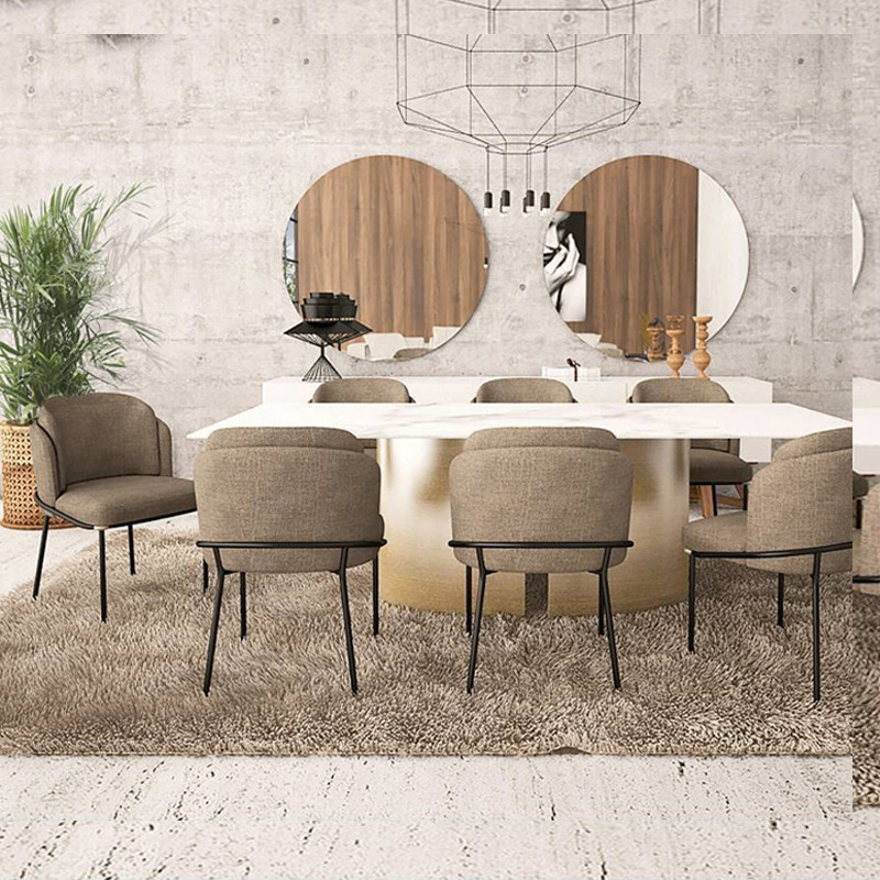 Nordic Modern Luxury Design Fabric Furniture living room Faux Leather Dining Chair metal leg Hotel Dining Room Chairs