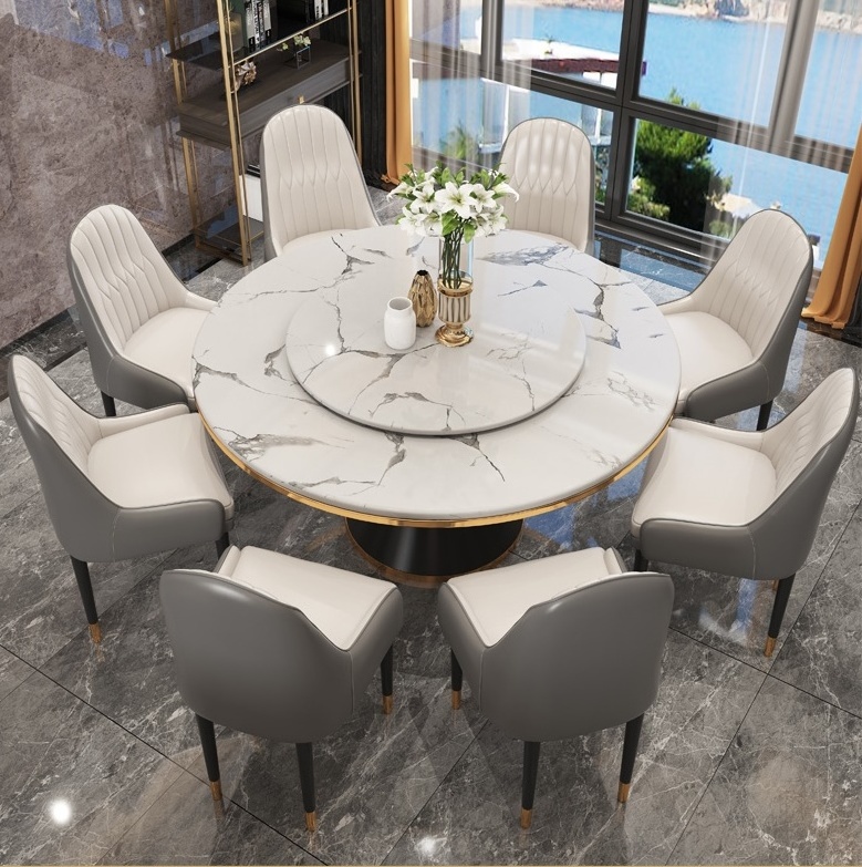 Advantage Price living room stainless Steel Round Dining Table With Rotating Centre  with round pedestal spinning top