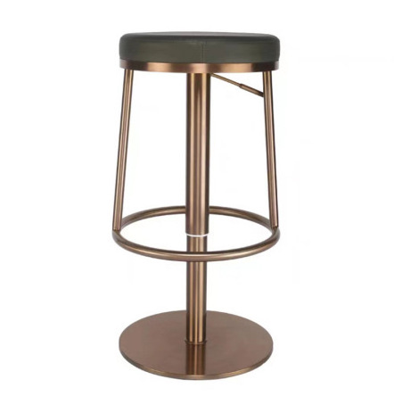 Modern minimalist bar stool high chair metal stainless steel rose gold frame leather soft cushion adjust height chair