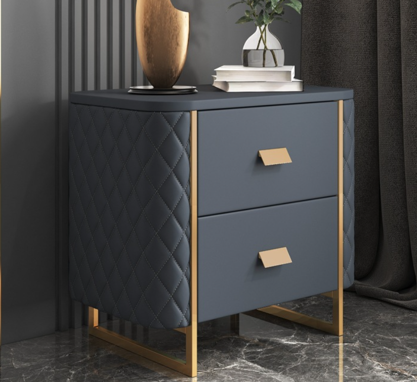 Modern Country stainless steel leather cover Night Stand with Storage Drawers Wood Veneer Nightstand Bedside Table