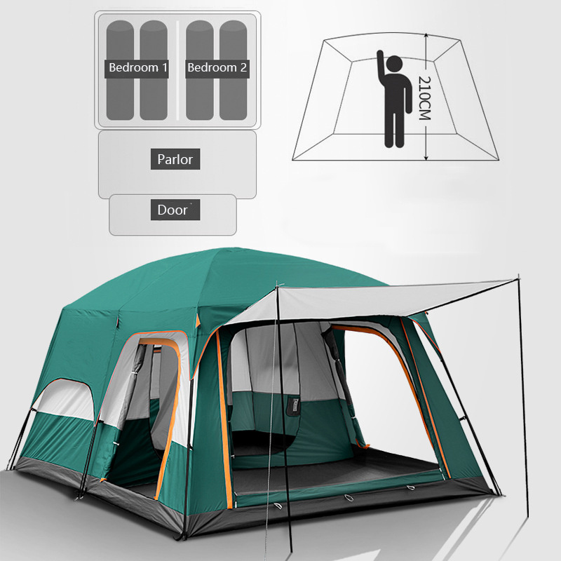 2 Rooms 1 Living Room Waterproof Extra Large Space 8 To 12 Persons Portable Family Outdoor Camping Tent