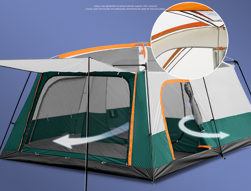 2 Rooms 1 Living Room Waterproof Extra Large Space 8 To 12 Persons Portable Family Outdoor Camping Tent