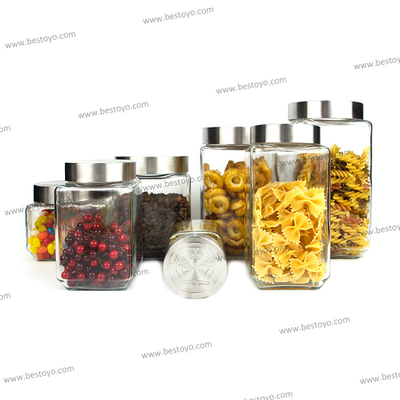 Kitchen&tabletop High Quality Spice Glass Jar Food Storage Canister glass with steel lid glass storage jar