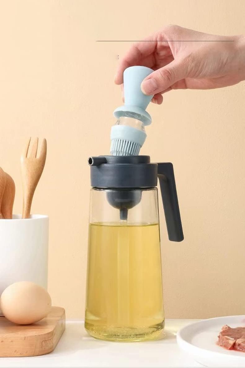 2-in-1 silicone brush dispenser Glass olive oil flavoring bottle dispenser