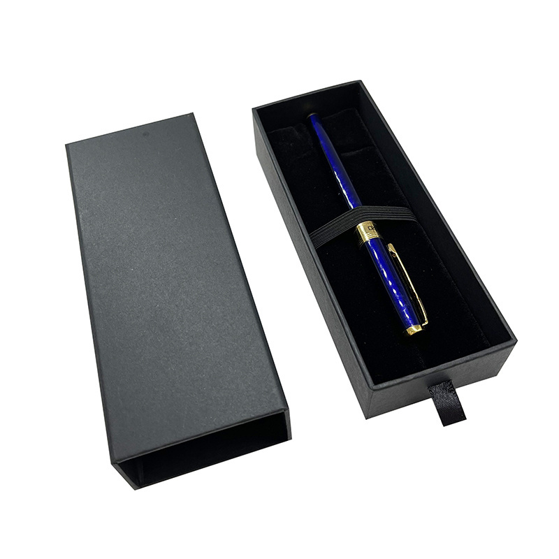 custom luxury cheap black cardboard paper drawer pen gift packaging box with black insert foam