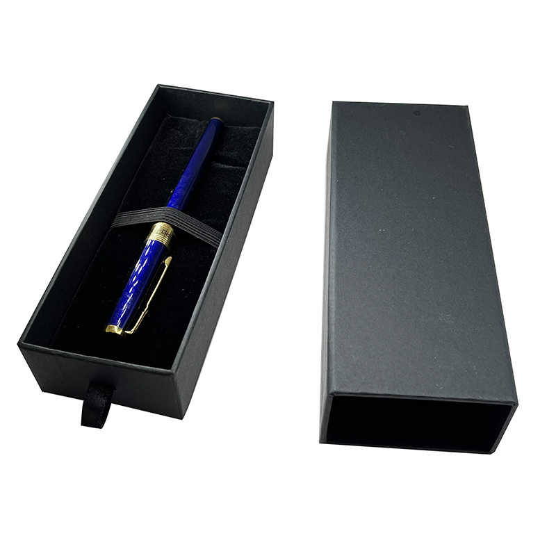 custom luxury cheap black cardboard paper drawer pen gift packaging box with black insert foam