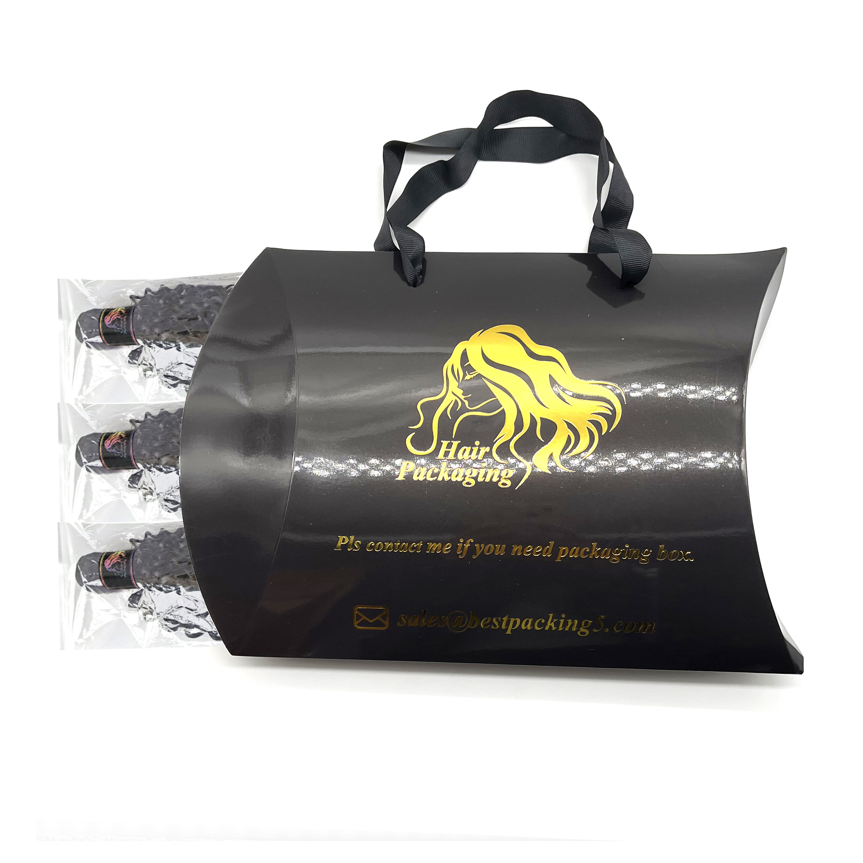 Custom Logo Luxury Human Virgin Hair Bundles Weave Wig Pillow Boxes For Hair Extension Packaging