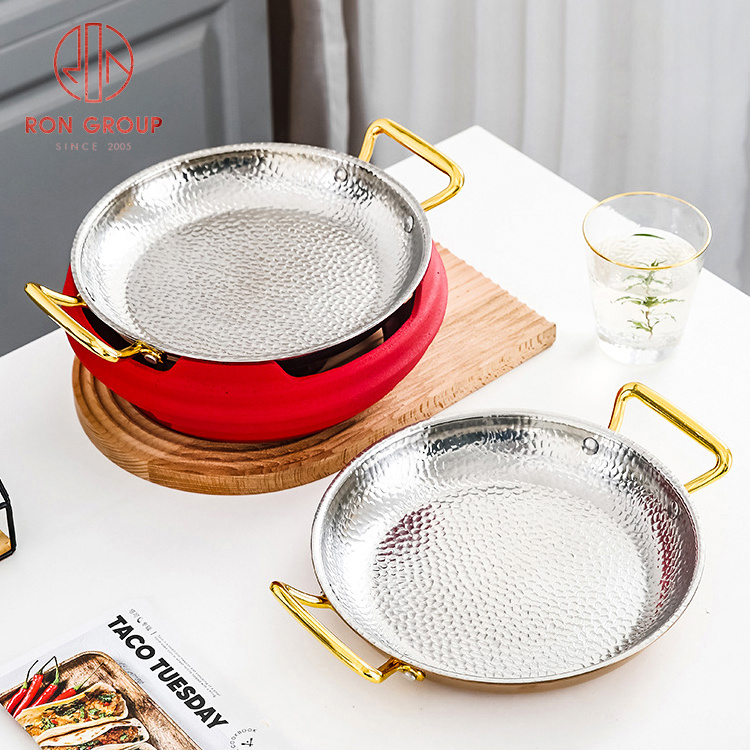 Kitchen Restaurant Copper Cookware Non Stick Skillet Frying Pan Spanish Seafood Paella Pan Stainless Steel