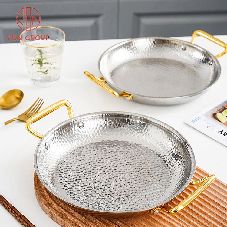 Kitchen Restaurant Copper Cookware Non Stick Skillet Frying Pan Spanish Seafood Paella Pan Stainless Steel