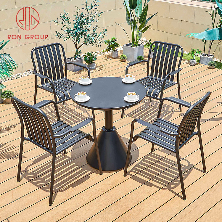 hot selling outdoor furniture coffee shop restaurant use classic round aluminum blue table metal round dining table