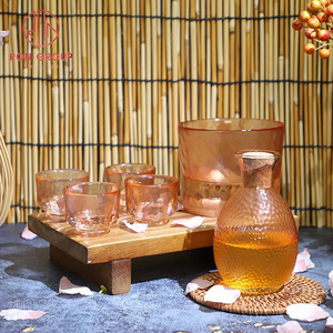 Japanese Hot Sale Luxury Outdoor Transparent Orange Clear Glass Cute Oriental Sake Pot and Cup Colored Wine Glasses