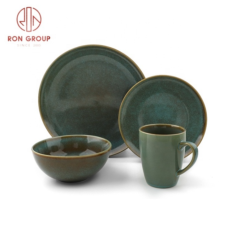 Chinese Factory Direct Supply Wholesale Green Glaze Dinnerware Sets Antique Ceramic Porcelain Dinner Tableware Set