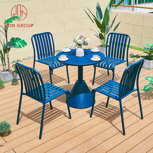 hot selling outdoor furniture coffee shop restaurant use classic round aluminum blue table metal round dining table