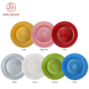 Wholesale High Quality Wedding Banquet Dinnerware Glass Charger Plates Red Blue Color Decor Plate