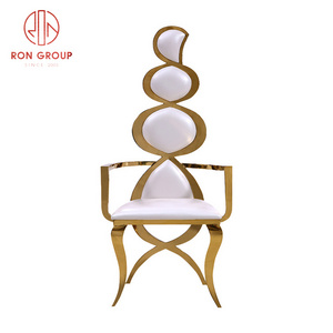 Luxury Hotel party event furniture Throne chair 304 stainless steel gold and white metal leather high back wedding dining chair