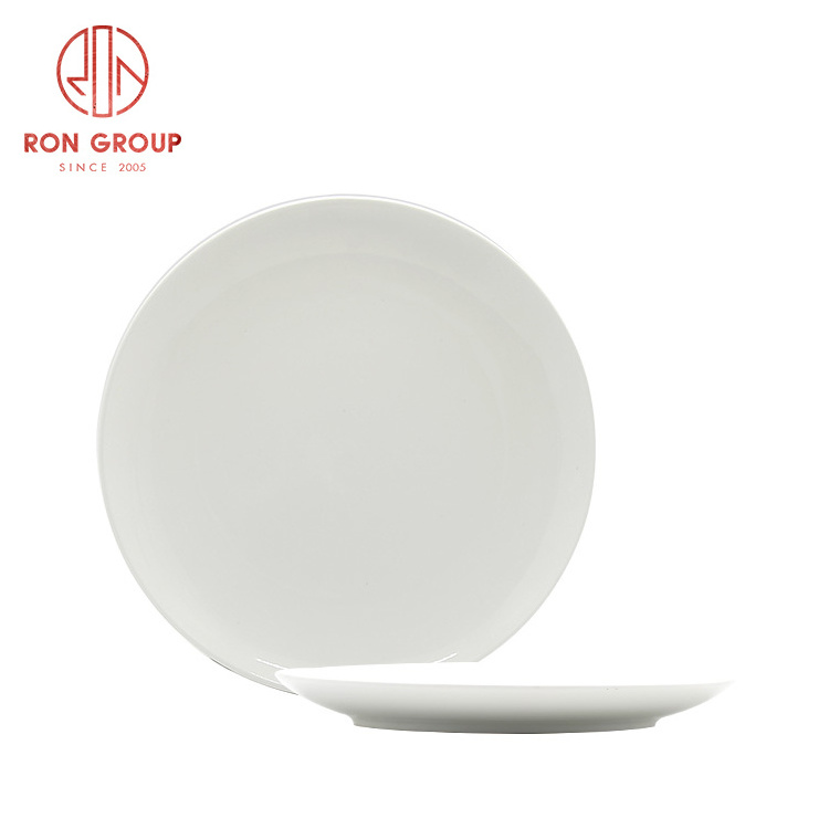 Customized Logo Hotel Restaurant Ceramic White Salad Steak Porcelain Flat Dinner Plates White Plates For Catering