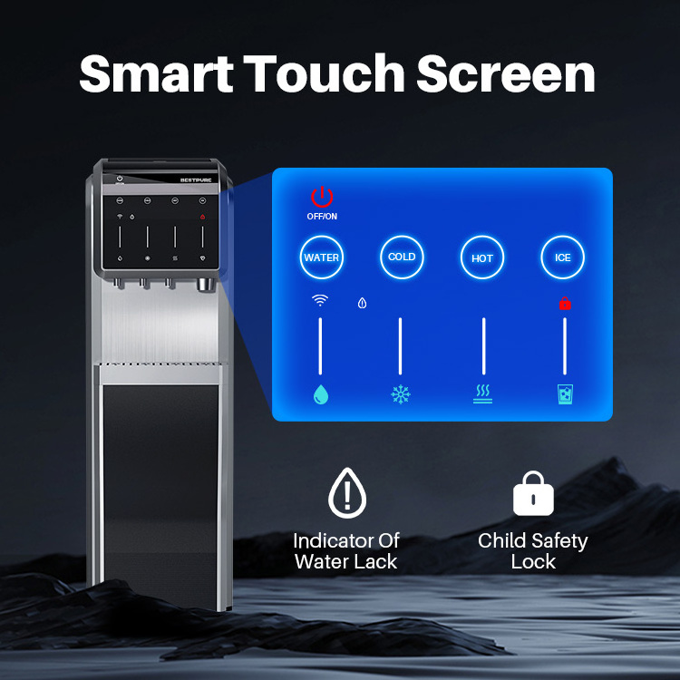 RO Water Filtration System Make Hot Cold Home Temperature Water OEM Factory Water Dispenser For Home With Ice Maker Function