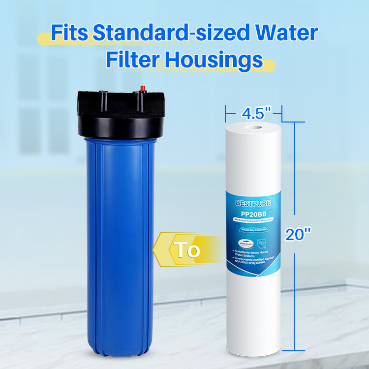 20 Inch Big Jumbo Blue 4.5 Inch Whole House Water Filter Cartridge Replacement PP Sediment Filter