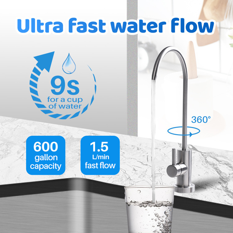 600 GPD RO Membrane TDS Monitoring Under Sink Household Tankless RO System With TDS Smart Faucet With NSF 58 Certificate