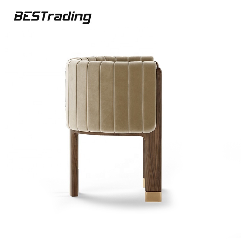 Italian luxury modern designer dining chair wabi sabi solid wood and suede round dining chair with armrests