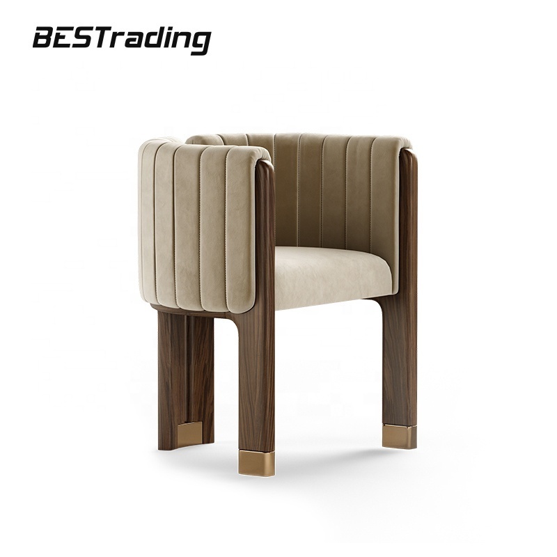 Italian luxury modern designer dining chair wabi sabi solid wood and suede round dining chair with armrests