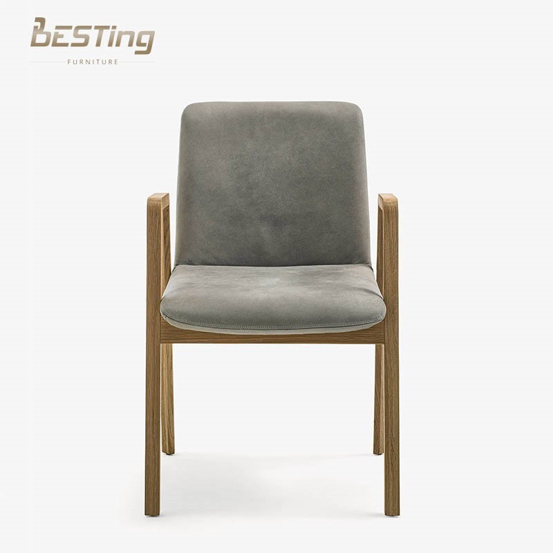 Scandinavian modern design dining chair high-quality solid wood frame plus leather arm dining chair