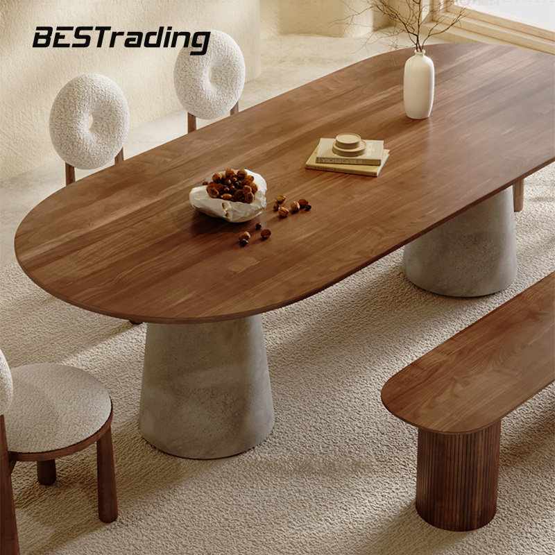 Wabi-Sabi Style Design Oval Solid Item Countertop Concrete Leg Dining Tables