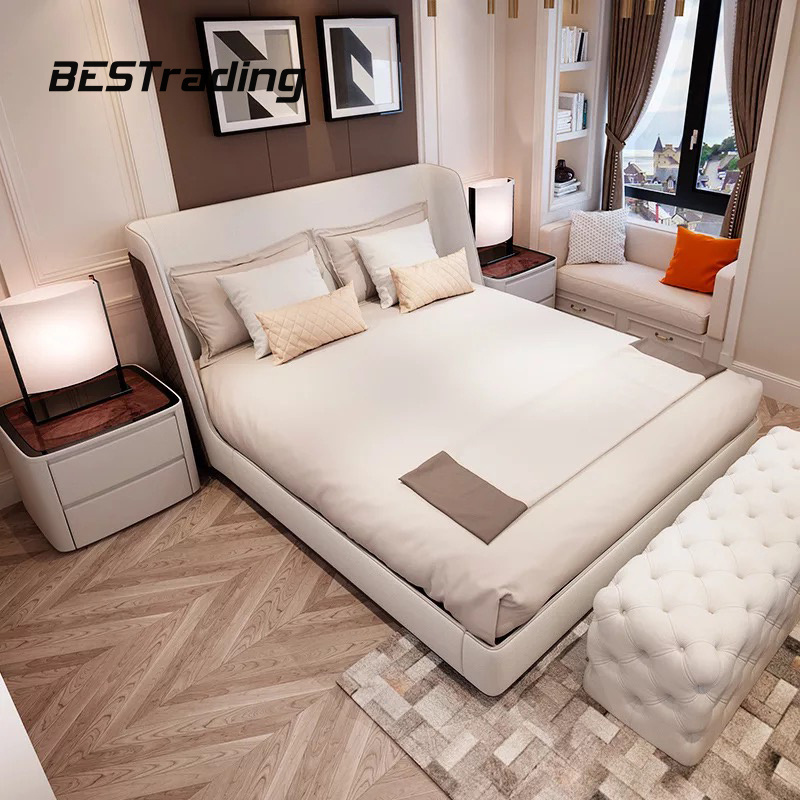 Luxury bedroom light luxury white leather upholstered king size beds