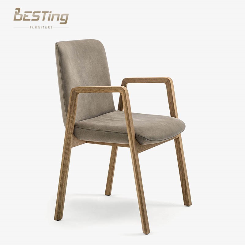 Scandinavian modern design dining chair high-quality solid wood frame plus leather arm dining chair