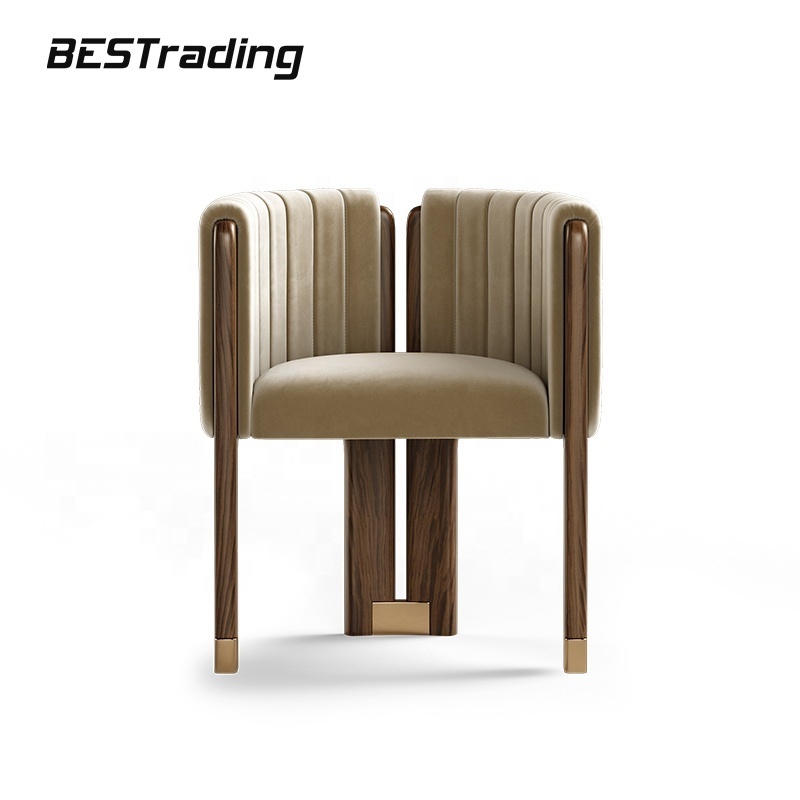 Italian luxury modern designer dining chair wabi sabi solid wood and suede round dining chair with armrests