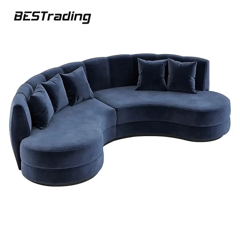 living room circle/curved sofa sets bending type upholstery fabric morden half round long circle sofa bed