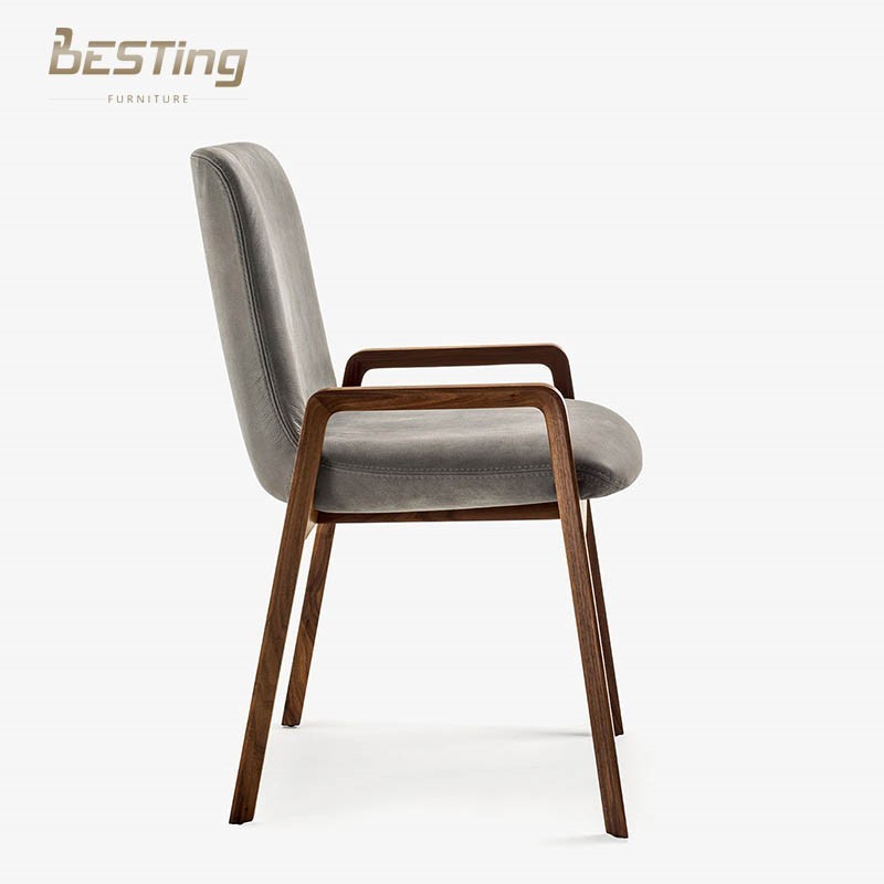 Scandinavian modern design dining chair high-quality solid wood frame plus leather arm dining chair