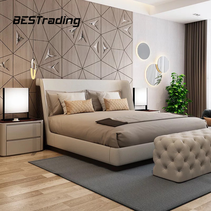 Luxury bedroom light luxury white leather upholstered king size beds