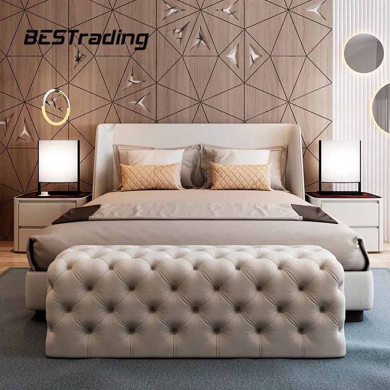 Luxury bedroom light luxury white leather upholstered king size beds