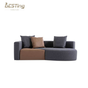 korean style living room bedroom with ottoman couch gray velvet fabric/leather modular sofa