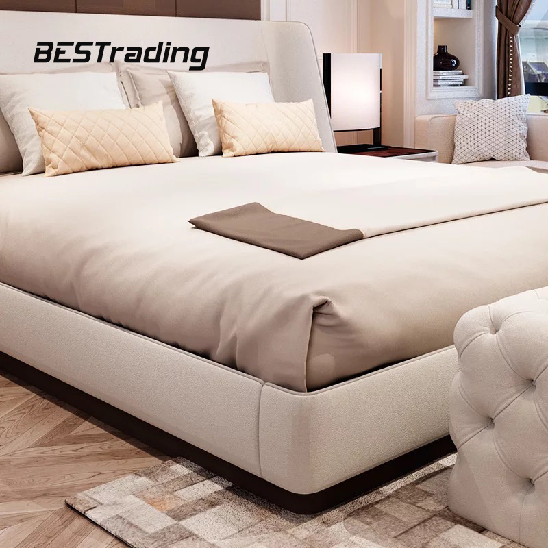 Luxury bedroom light luxury white leather upholstered king size beds