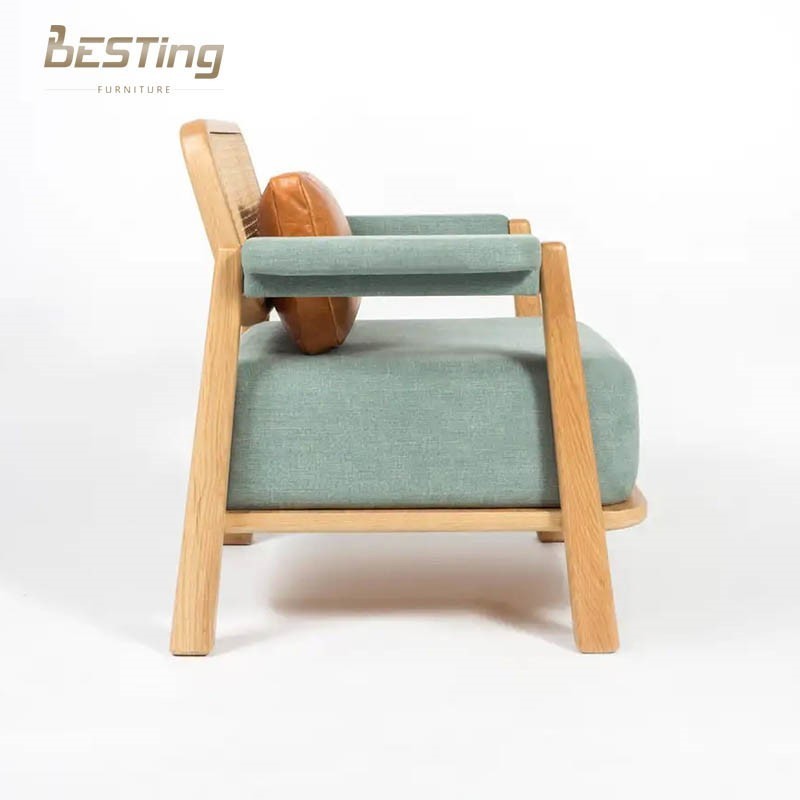 Contemporary Design Oak Accent Chair with Low Velvet Armrests Wicker Back Adjustable Tufted Seats for School Use