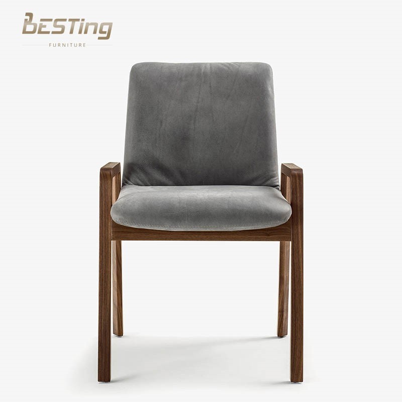 Scandinavian modern design dining chair high-quality solid wood frame plus leather arm dining chair