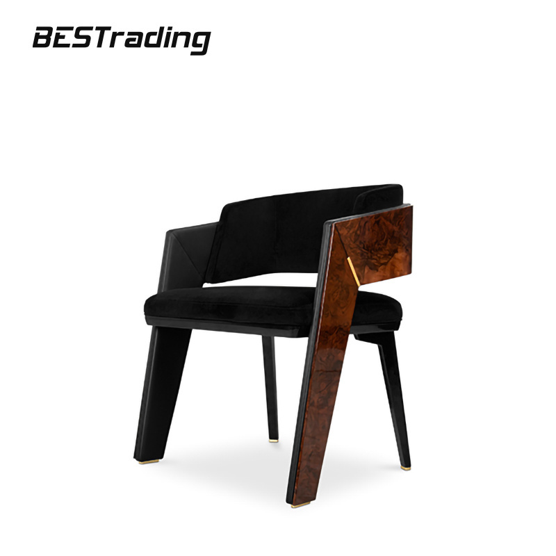 New Italian modern design square dining chair black leather wooden frame dining chair