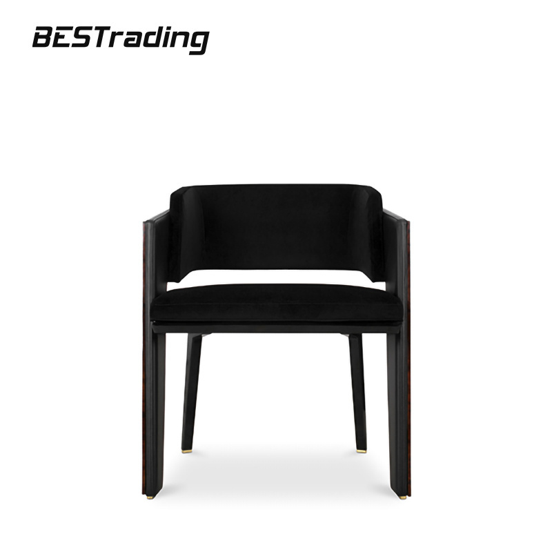 New Italian modern design square dining chair black leather wooden frame dining chair