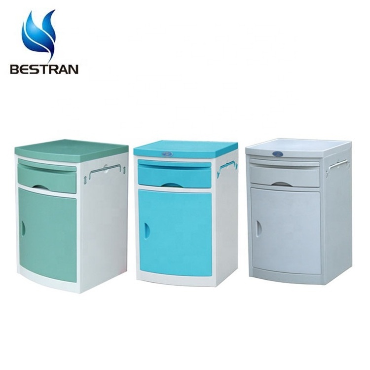 BT-AL001 Cheap hospital ABS plastic mobile bedside cabinet medical bedside locker with drawer door wheels price