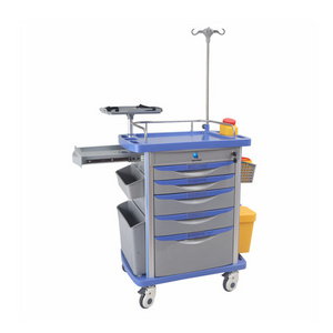 BT-EY001 Cheap Hospital ABS emergency crash cart medical resuscitation trolley with 5 drawers IV pole CPR board price