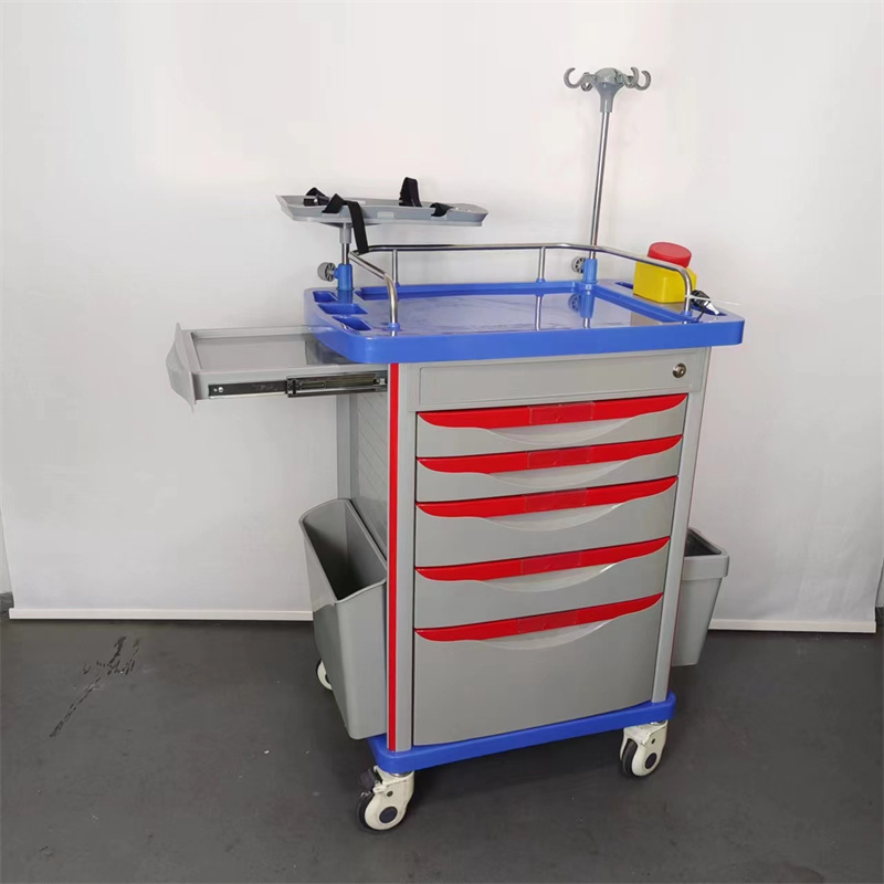 BT-EY001 Cheap Hospital ABS emergency crash cart medical resuscitation trolley with 5 drawers IV pole CPR board price