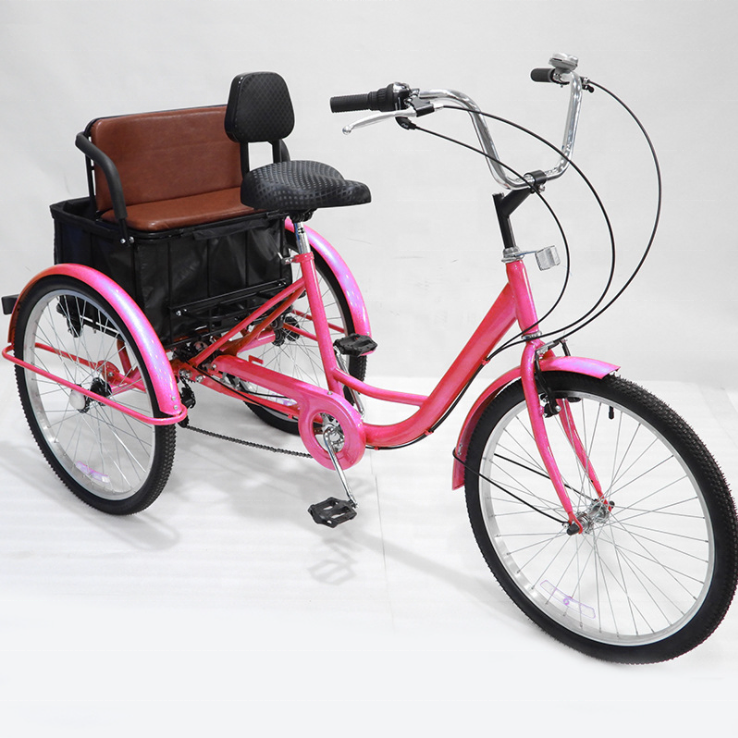 Custom Leisure Pedal Tricycle 24 Inch 7speed Multifunctional Adult Tricycle with Passenger Seat Removable