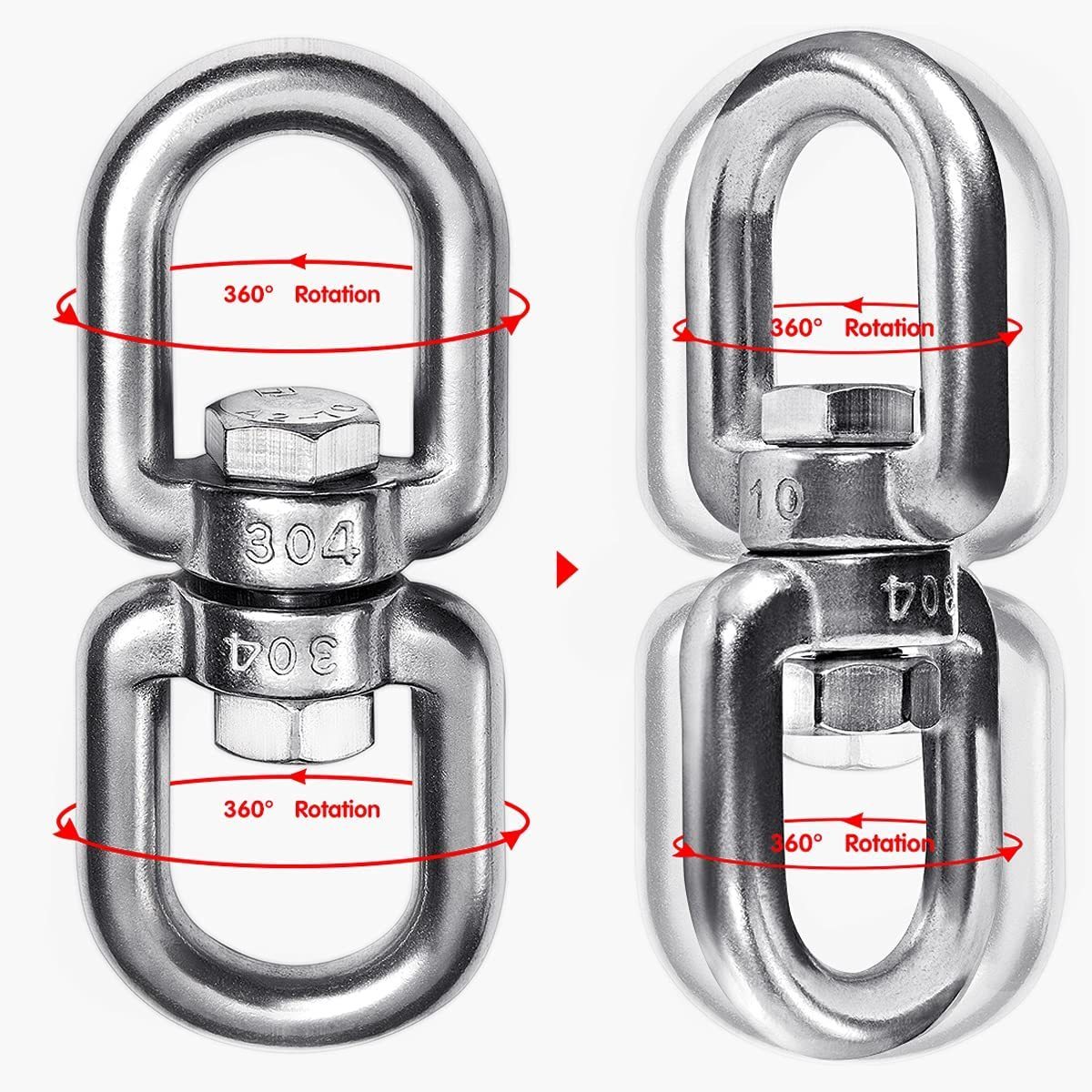 Heavy Duty 304 Stainless Steel Hanging Hook Ring Double Ended Swivel Eye Hook Snap Hooks Web Tree Swing Hanger